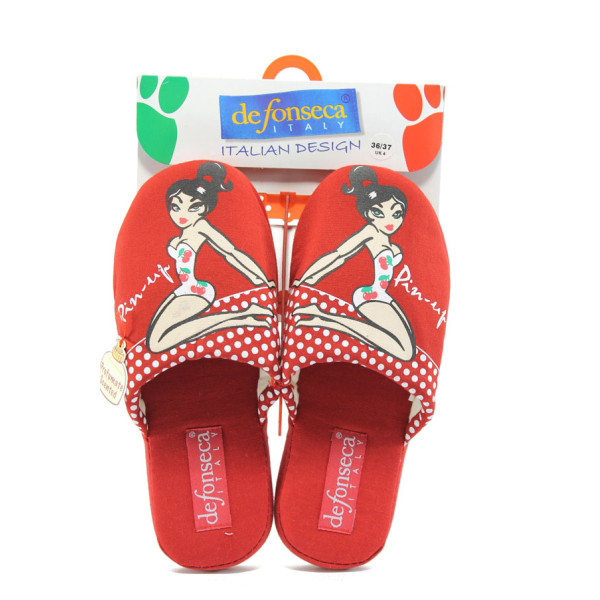Анатомични червени дамски чехли, текстилна материя - всекидневни обувки за целогодишно ползване N 10008853