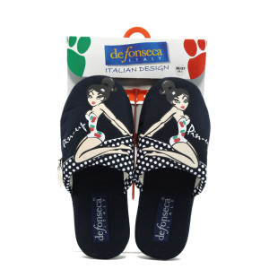 Анатомични тъмносини дамски чехли, текстилна материя - всекидневни обувки за целогодишно ползване N 10008852