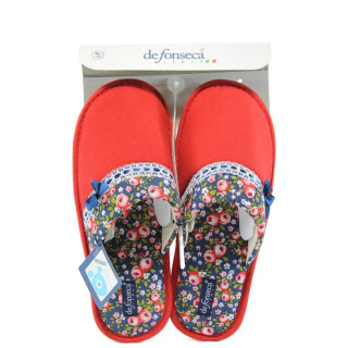 Анатомични червени дамски чехли, текстилна материя - всекидневни обувки за целогодишно ползване N 10008854
