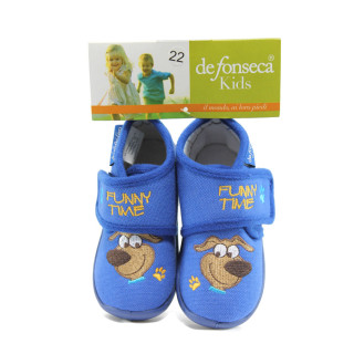Сини детски чехли, текстилна материя - равни обувки за целогодишно ползване N 10009069
