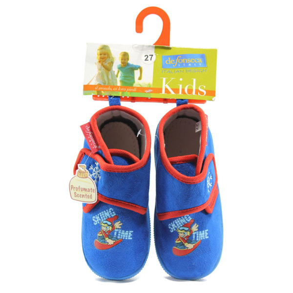 Сини детски чехли, текстилна материя - равни обувки за целогодишно ползване N 10009071