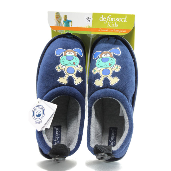 Тъмносини детски чехли, текстилна материя - равни обувки за целогодишно ползване N 10009074