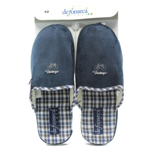 Тъмносини анатомични мъжки чехли с мемори пяна, текстилна материя - ежедневни обувки за целогодишно ползване N 10009078