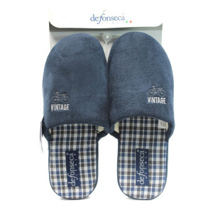 Тъмносини анатомични мъжки чехли с мемори пяна, текстилна материя - ежедневни обувки за целогодишно ползване N 10009079