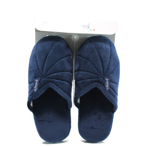 Тъмносини анатомични дамски чехли, текстилна материя - равни обувки за есента и зимата N 10009483