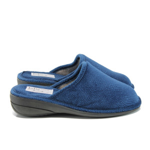 Сини анатомични дамски чехли, текстилна материя - равни обувки за есента и зимата N 10009569