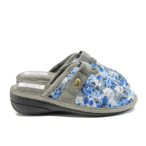 Светлосини анатомични дамски чехли, текстилна материя - равни обувки за есента и зимата N 10009571