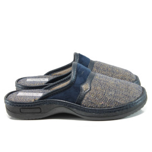 Сини анатомични мъжки чехли, текстилна материя - равни обувки за есента и зимата N 10009573