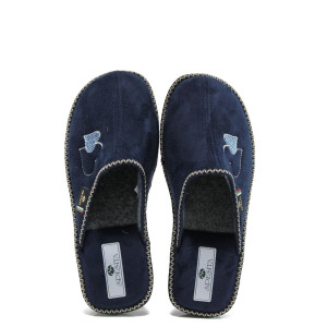 Сини дамски чехли, текстилна материя - равни обувки за есента и зимата N 10009709