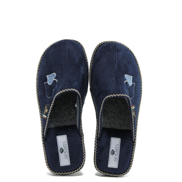 Сини дамски чехли, текстилна материя - равни обувки за есента и зимата N 10009709