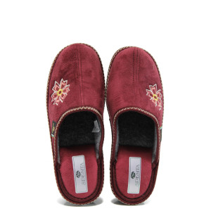 Червени анатомични дамски чехли, текстилна материя - равни обувки за есента и зимата N 10009707