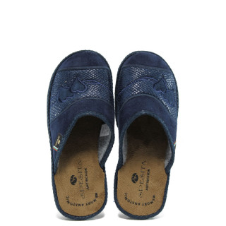 Сини анатомични дамски чехли, текстилна материя - равни обувки за есента и зимата N 10009708