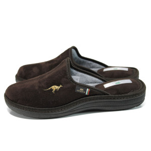 Кафяви анатомични мъжки чехли, качествен еко-велур - всекидневни обувки за целогодишно ползване N 10009786