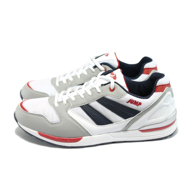 Бели мъжки маратонки, текстилна материя - спортни обувки за целогодишно ползване N 10007834