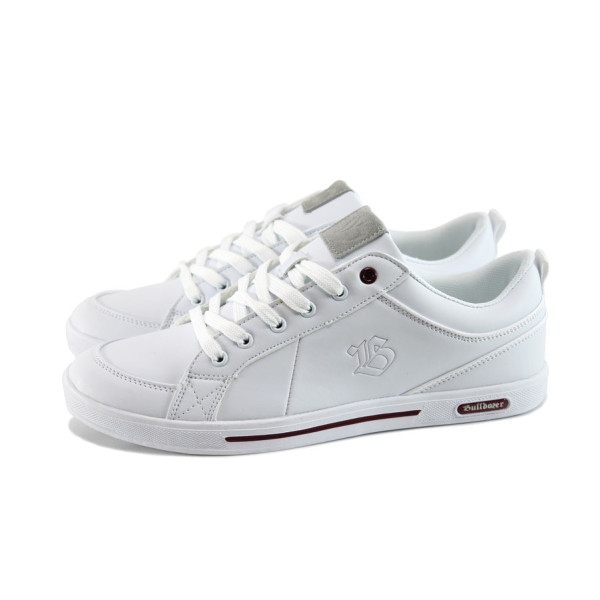 Бели мъжки спортни обувки, естествена кожа - спортни обувки за пролетта и есента N 10008115