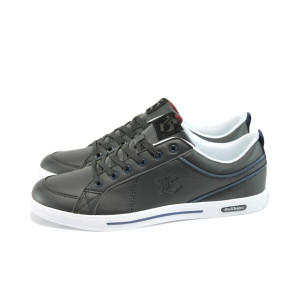 Черни мъжки спортни обувки, естествена кожа - спортни обувки за пролетта и есента N 10008116