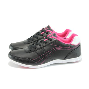 Черни дамски маратонки, здрава еко-кожа - спортни обувки за пролетта и лятото N 10008350