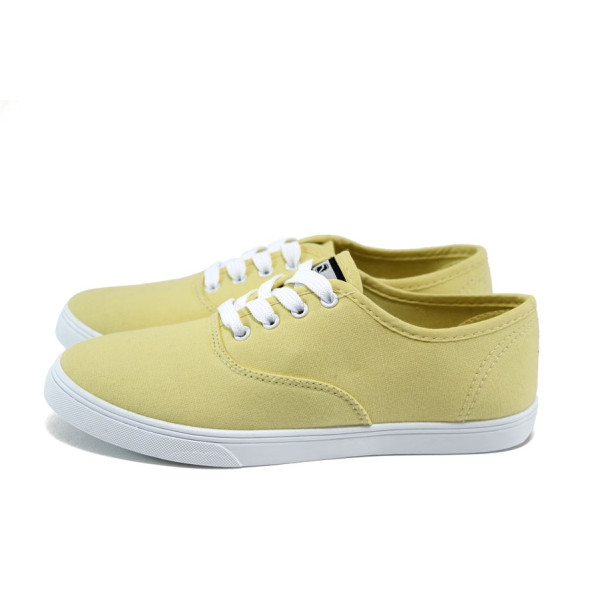 Жълти спортни дамски обувки, текстилна материя - всекидневни обувки за целогодишно ползване N 10008572