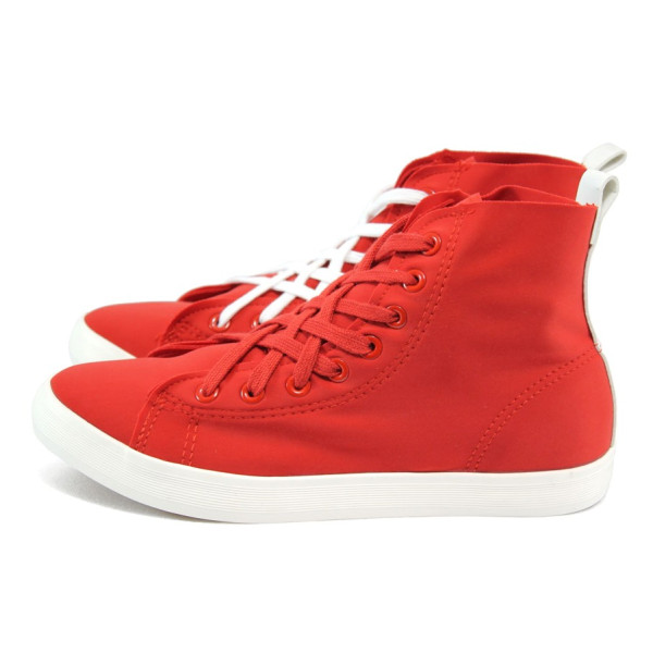 Червени дамски кецове, текстил - всекидневни обувки за пролетта и лятото N 10008885