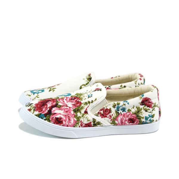 Бели дамски кецове, текстилна материя - спортни обувки за пролетта и лятото N 10008977