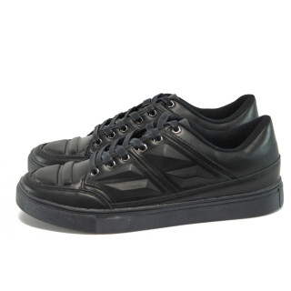 Черни мъжки спортни обувки, здрава еко-кожа - всекидневни обувки за пролетта и есента N 10009216
