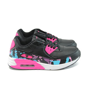 Черни дамски маратонки, здрава еко-кожа - спортни обувки за пролетта и есента N 10009225