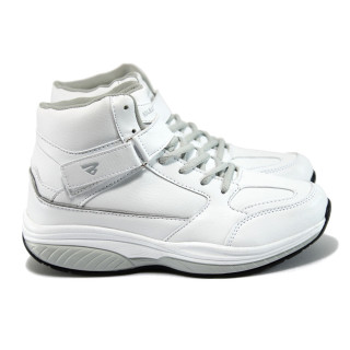 Бели дамски кецове, здрава еко-кожа - спортни обувки за есента и зимата N 10009231