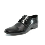 Черни официални мъжки обувки, лачена естествена кожа - официални обувки за целогодишно ползване N 10008179