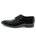 Черни официални мъжки обувки, лачена естествена кожа - официални обувки за целогодишно ползване N 10008181