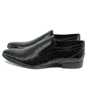 Черни официални мъжки обувки, лачена естествена кожа - официални обувки за целогодишно ползване N 10008182