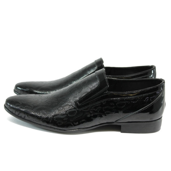 Черни официални мъжки обувки, лачена естествена кожа - официални обувки за целогодишно ползване N 10008182