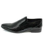 Черни официални мъжки обувки, лачена естествена кожа - официални обувки за целогодишно ползване N 10008182
