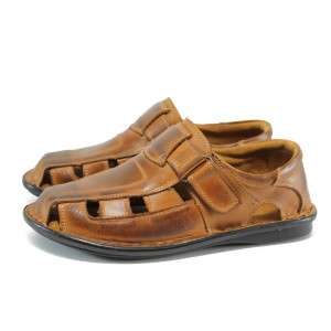 Анатомични кафяви мъжки сандали, естествена кожа - всекидневни обувки за пролетта и лятото N 10008372