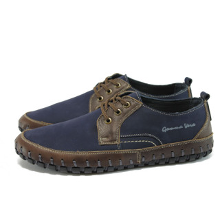 Сини ортопедични мъжки обувки, естествен набук - всекидневни обувки за пролетта и лятото N 10008515