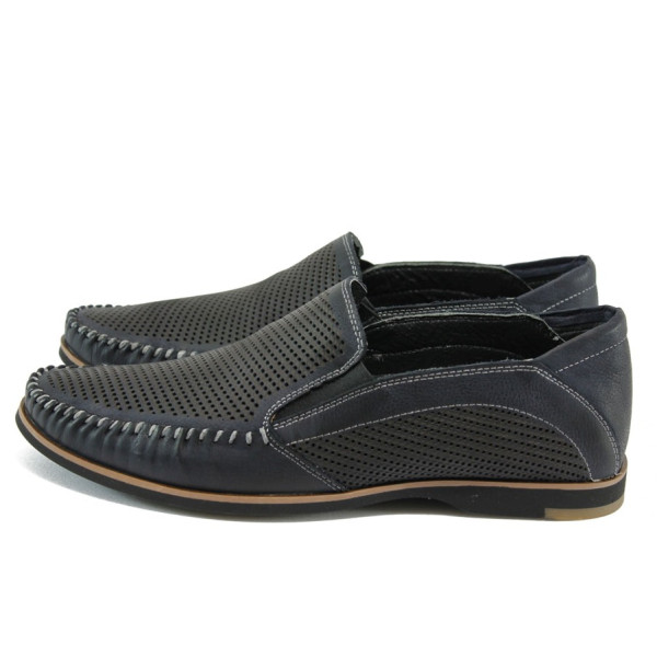Тъмносини ежедневни мъжки обувки, естествена кожа - елегантни обувки за пролетта и лятото N 10008578