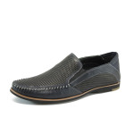 Тъмносини ежедневни мъжки обувки, естествена кожа - елегантни обувки за пролетта и лятото N 10008578