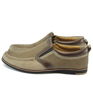 Бежови ежедневни мъжки обувки, естествена кожа - елегантни обувки за пролетта и лятото N 10008579