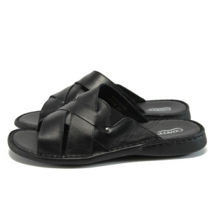 Анатомични черни мъжки чехли, естествена кожа - всекидневни обувки за лятото N 10008719