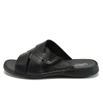 Анатомични черни мъжки чехли, естествена кожа - всекидневни обувки за лятото N 10008719