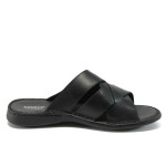 Анатомични черни мъжки чехли, естествена кожа - всекидневни обувки за лятото N 10008719