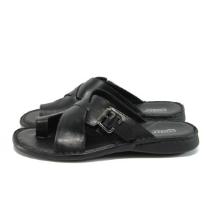 Черни мъжки чехли, естествена кожа - всекидневни обувки за лятото N 10008720