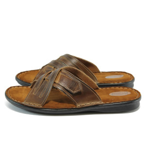 Анатомични кафяви мъжки чехли, естествена кожа - всекидневни обувки за лятото N 10008787