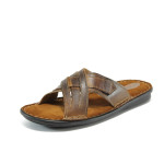 Анатомични кафяви мъжки чехли, естествена кожа - всекидневни обувки за лятото N 10008787