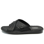 Анатомични черни мъжки чехли, естествена кожа - всекидневни обувки за лятото N 10008788