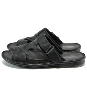 Анатомични черни мъжки чехли, естествена кожа - всекидневни обувки за лятото N 10008789