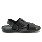 Анатомични черни мъжки чехли, естествена кожа - всекидневни обувки за лятото N 10008789