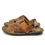 Анатомични кафяви мъжки чехли, естествена кожа - всекидневни обувки за лятото N 10008790