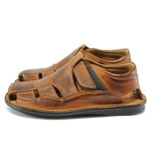 Анатомични кафяви мъжки сандали, естествена кожа - всекидневни обувки за лятото N 10008791