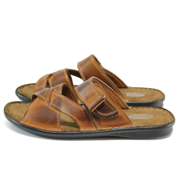 Анатомични кафяви мъжки чехли, естествена кожа - всекидневни обувки за пролетта и лятото N 10008889