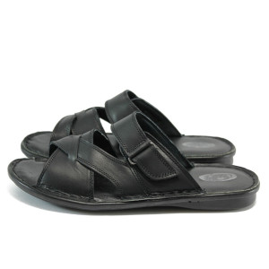 Анатомични черни мъжки чехли, естествена кожа - всекидневни обувки за лятото N 10008905